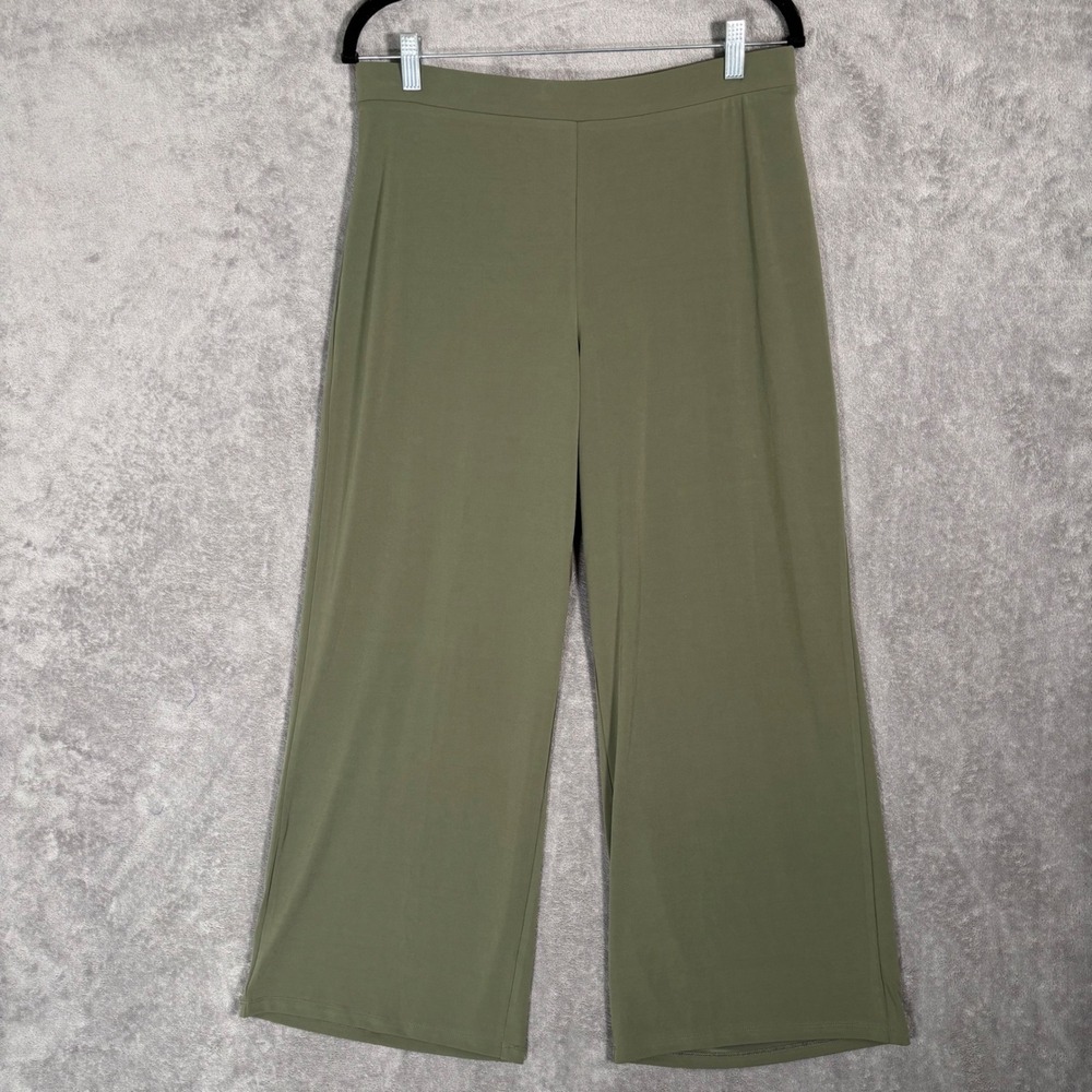 Chicos Travelers Olive Green Wide Leg Pull On Palazzo Pants 1P Medium Petite New